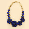 Luxury Fashion Women Exaggeration Choker Flower Gem Bib Necklace Jewelry - Blue