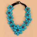 Luxury Fashion Women Exaggeration Choker Natural Gems Flower Bib Necklace Jewelry - Blue