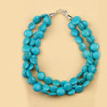 Luxury Fashion Women Exaggeration Choker Turquoise Gems multilayer Bib Necklace Jewelry - Blue