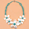 Luxury Fashion Women Handwoven Choker Turquoise Natural shell Flower Bib Necklace Jewelry - White