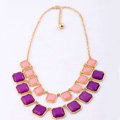 Luxury Multilayer geometry Gemstone Pendant Choker Bib Statement Necklace Women Jewelry - Purple