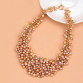 Luxury Women Choker Natural Pearl Crystal Bib Necklace Bride Wedding Jewelry - Pink