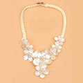Luxury Women Exaggeration Choker Handwoven Natural Shell Pearl Flower Bib Necklace Jewelry - White