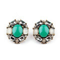 Simple Retro Crystal Blue Gemstone Stud Earrings Gold Plated Women Fashion Jewelry