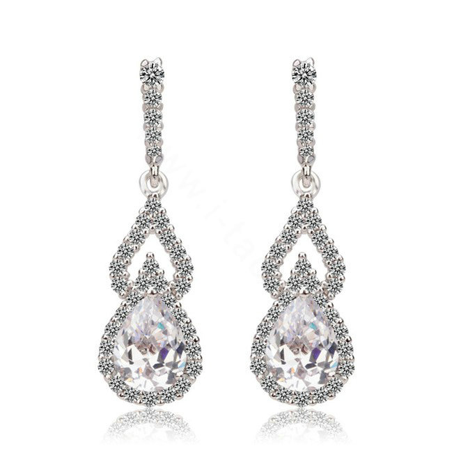 ... White Gold Plated Water Drop Stud Earrings Women Banquet Jewelry