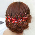 Plum flower Red Crystal Bead Hairwear Wedding Bride Headband Bridal Party Dress Hair Accessories