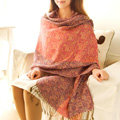 Classic Autumn and Winter Cape Tassels Floral Print Shawl National Style Warm Long Scarf - Pink