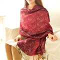 Classic Autumn and Winter Cape Tassels Floral Print Shawl National Style Warm Long Scarf - Rose