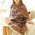 Classic Autumn and Winter Cape Tassels Flower Print Shawl National Style Warm Long Scarf - Purple