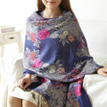 Hot sell Autumn and Winter Cape Tassels Flower Print Shawl National Style Warm Long Scarf - Blue