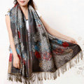 Hot sell Autumn and Winter Cape Tassels Flower Print Shawl National Style Warm Long Scarf - Gray