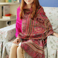 New Extra large Jacquard Tassels Cape Floral Print Stripes Shawl National Style Warm Long Scarf - Rose