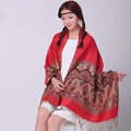 Pretty Extra large Jacquard Tassels Cape Floral Print Shawl National Style Warm Long Scarf - Red