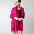 Classic Solid Color Wool Shawls Rex Rabbit Fur Scarf Women Winter Thicken Pashmina Cape - Rose
