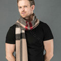 Fashion England Lattice Long Wool Scarf Man Winter Thicken Cashmere Tassels Muffler - Camel+Black