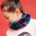 Fashion Kids Knitted Rex Rabbit Fur Scarf Children Winter Thicken Baby Neck Wrap Fur Collar - Purple+Blue
