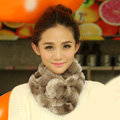 Top Grade Short Knitted Rex Rabbit Fur Scarf Women Winter Thicken Fur Collar - Brown White