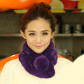 Top Grade Short Knitted Rex Rabbit Fur Scarf Women Winter Thicken Fur Collar - Dark Purple