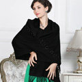 Top Grade Solid Color Long Wool Shawls Cashmere Scarf Women Winter Thicken Tassels Cape - Black