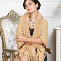 Top Grade Solid Color Wool Shawls Rex Rabbit Fur Collar Scarf Women Thicken Tassels Cape - Khaki