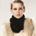 Top Grade Whole Rabbit Fur Scarf Women Winter Warm Neck Wrap Knitted Fur Ball Collar - Black