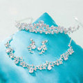 Classic Wedding Jewelry Sets Crystal Water drop Flower Vine Tiara & Earrings & Bridal Zircon Necklace