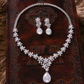 Luxury Banquet Wedding Jewelry Sets Flower Water-drops Earrings & Bridal AAA+ Zircon Statement Necklace