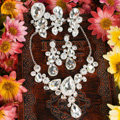 Luxury Banquet Wedding Jewelry Sets Flower White Crystal Headdress & Earrings & Bridal Rhinestone Necklace