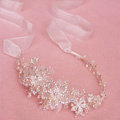 Luxury Beaded Crystal Flower Hair Band Pearl Silver Bridal Wedding Ribbon Hair Hoop Accessories