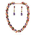 Luxury Wedding Banquet Jewelry Sets Multicolor Rose Gold Water-drop Earrings & Bridal Zircon Statement Necklace