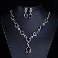 Top quality Banquet Wedding Jewelry Sets Water-drop Blue Diamond Earrings & Bridal Zircon Necklace