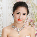 Unique Fashion Wedding Jewelry Sets Crystal Flower Earrings & Bridal Tassel Rhinestone Necklace