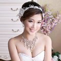 Unique Wedding Jewelry Sets Pearl Flower Crystal Lace Headdress & Earrings & Bridal Rhinestone Necklace