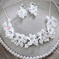 Elegant Wedding Jewellery Tulle Flower Crystal Rhinestone Bridal Necklace Earrings Sets