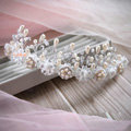 Elegant Wedding Rhinestone Pearl Crystal Beads Lace Flower Tiaras Bridal Crown Hair Accessories