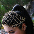 Fashion Exaggerated Woman Gold Plated Alloy Mesh Wave Tassel Hair Headband Accessories