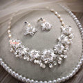 High-end Wedding Jewellery Flower Crystal Rhinestone Freshwater Pearl Bridal Necklace Earrings Sets