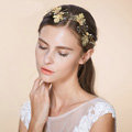 Luxury Retro Bridal Wedding Rhinestone Alloy Maple leaves Crystal Bride Headband Gold Plated
