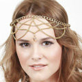 Retro Exaggerated Woman Multilayer Tassel Chain Gold Plated Crystal Pendant Hair Headband Accessories