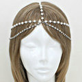 Retro Fashion Woman Alloy Crystal Pearl Multilayer Tassel Chain Hair Headband Accessories