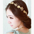 Retro Fashion Woman Gold Plated Crystal Golden Flower Leaves Hair Headband Accessories Dress Party