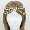 Retro Fashion Woman Golden Alloy Pearl Multilayer Tassel Chain Headband Princess Hair Accessories