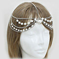 Retro Fashion Woman Silver Alloy Pearl Multilayer Tassel Chain Headband Princess Hair Accessories