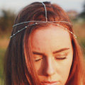 Retro Simple Forest Woman Silver Alloy Copper Beads Two layer Tassel Chain Headband Hair Accessories