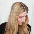 Retro Woman Gold Plated Alloy Water drops Turquoise Tassel Multilayer Hair Headband Accessories