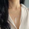 Simple Fashion Big-name Women Gold-plated Double layer Metal Strip Circle Necklace Clavicle Chain