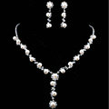 Vintage Wedding Bridal Jewelry Alloy Pearl Rhinestone Floral Pendant Necklace Earrings Set