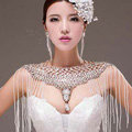 European Extreme Luxury Big Crystal Tassel Bridal Necklace Rhinestone Shoulder Chain Wedding Party Jewelry