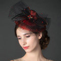 Newest Queen Red Crystal Gauze Bridal Fascinator Hair Accessories Wedding Dress Prom Hat