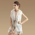 Delicate Natural Knit Rabbit Fur Vests Winter Fashion Women's Real Raccoon Fur Waistcoat - White